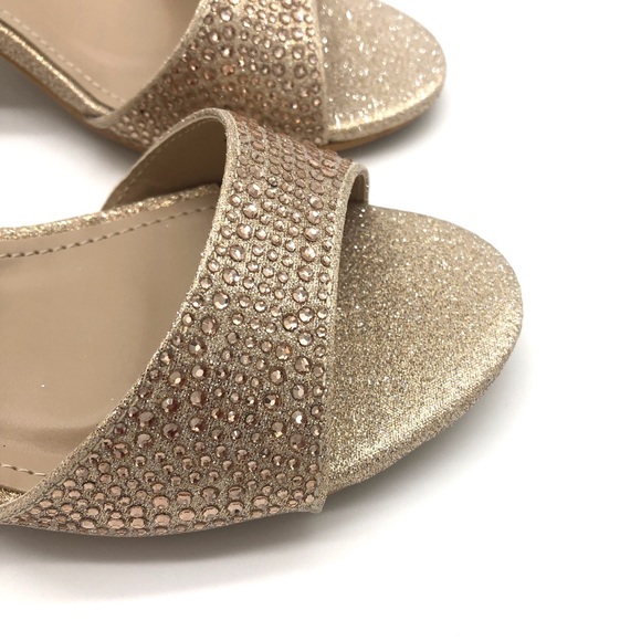 Champagne/Rose Gold Block Heel Sandals Open Toe - Picture 2 of 4